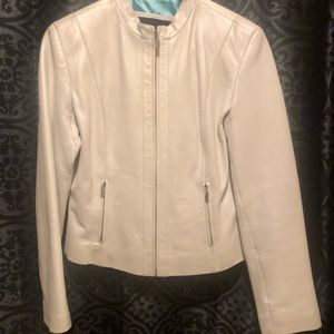 Genuine white leather jacket, turquoise interior
